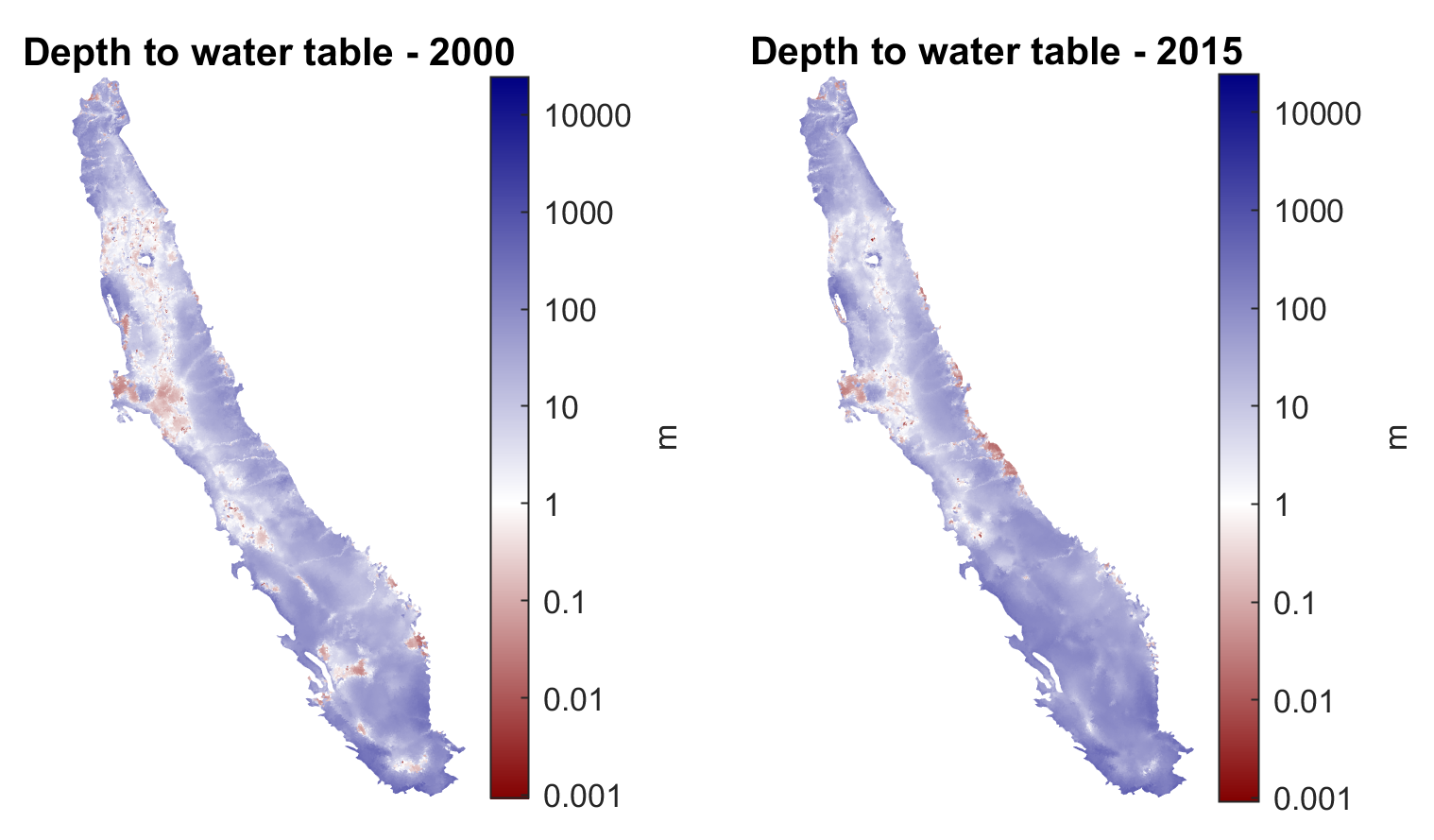 Unsaturated thickness for Spring 2000 and 2015